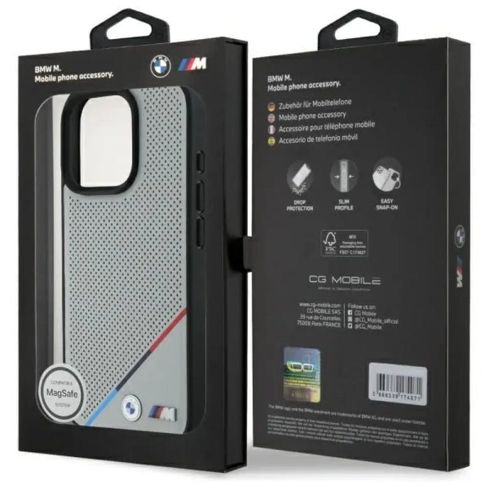 BMW M Perforated Tricolor Line MagSafe калъф за iPhone 16