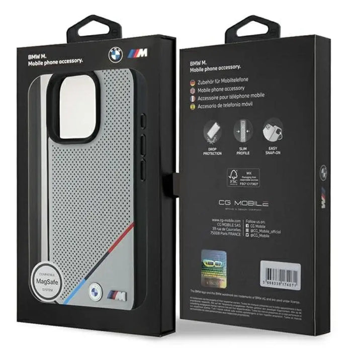 BMW M Perforated Tricolor Line MagSafe калъф за iPhone 16