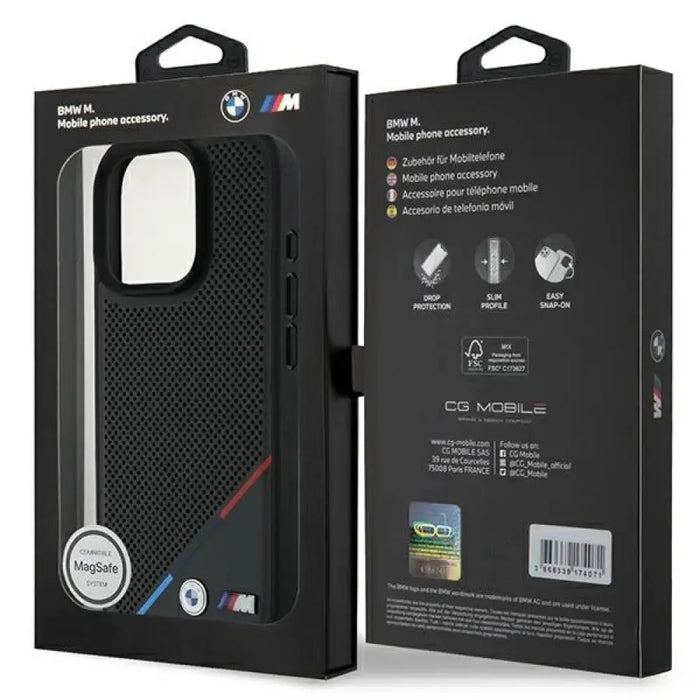 BMW M Perforated Tricolor Line MagSafe калъф за iPhone 16