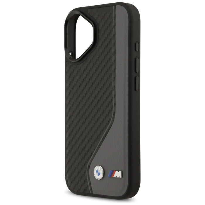 Калъф MagSafe с карбоново лого BMW M за iPhone 17 - черен и сив