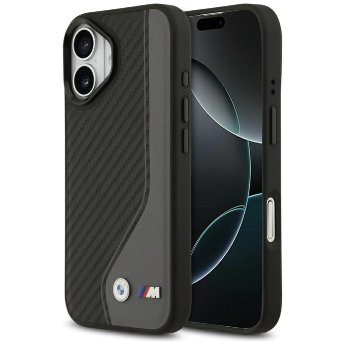 Калъф MagSafe с карбоново лого BMW M за iPhone 17 - черен и сив