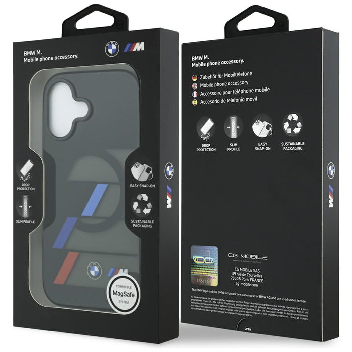 Калъф BMW M IML Metal Buttons Tricolor Lines MagSafe за iPhone 17 - черен