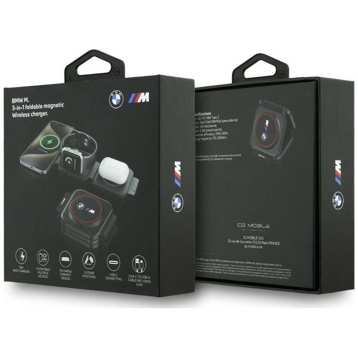 BMW M Qi2 15W безжично зарядно устройство с лого 3 в 1 - червено