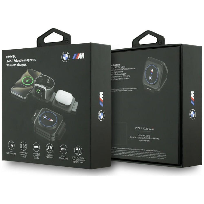 BMW M Qi2 15W 3-в-1 безжично зарядно с лого - синьо