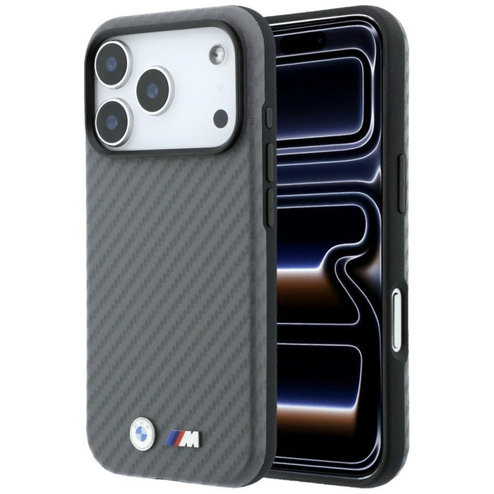 Калъф BMW M Carbon Metal Logo MagSafe за iPhone 17 Pro / 18 Pro - сив