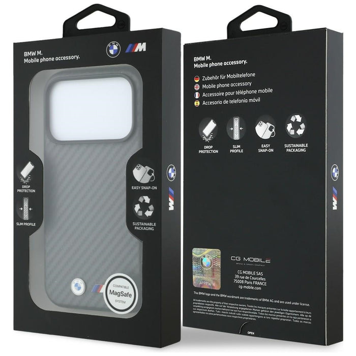 Калъф BMW M Carbon Metal Logo MagSafe за iPhone 17 Pro / 18 Pro - сив