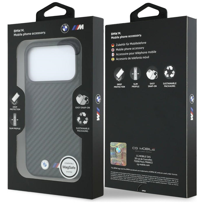 Калъф BMW M Carbon Metal Logo MagSafe за iPhone 17 Pro Max / 18 Pro Max - черен