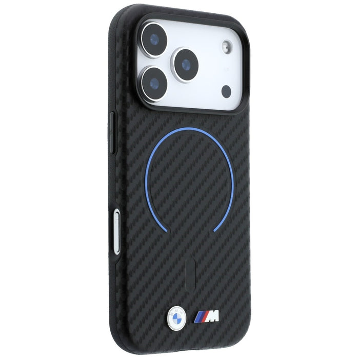 BMW M калъф MagSafe с карбонов принт и пръстени за iPhone 17 Pro Max / 18 Pro Max - черен