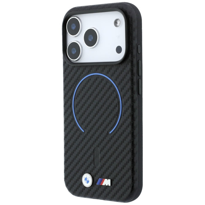 BMW M калъф MagSafe с карбонов принт и пръстени за iPhone 17 Pro Max / 18 Pro Max - черен
