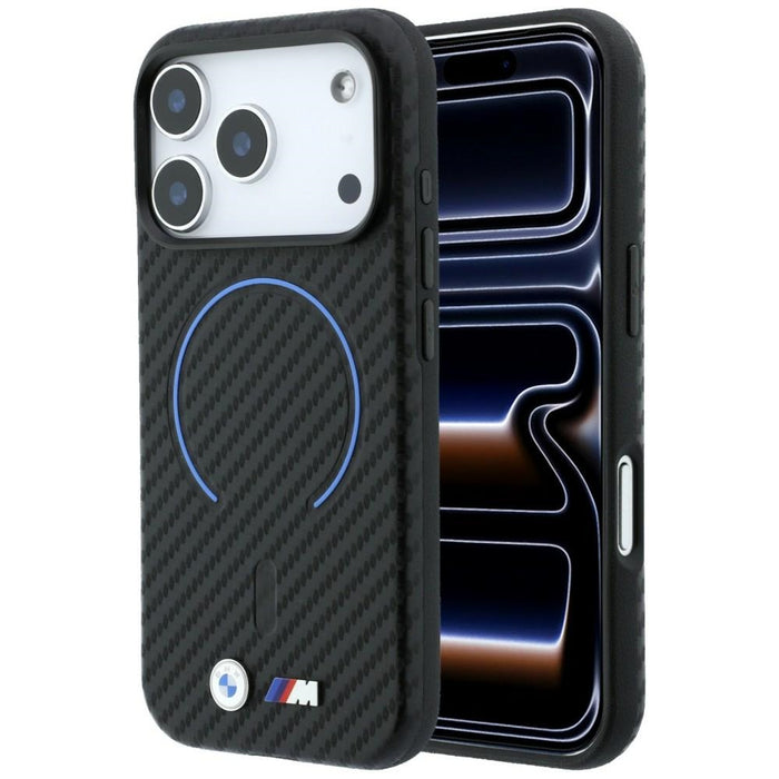 BMW M калъф MagSafe с карбонов принт и пръстени за iPhone 17 Pro Max / 18 Pro Max - черен