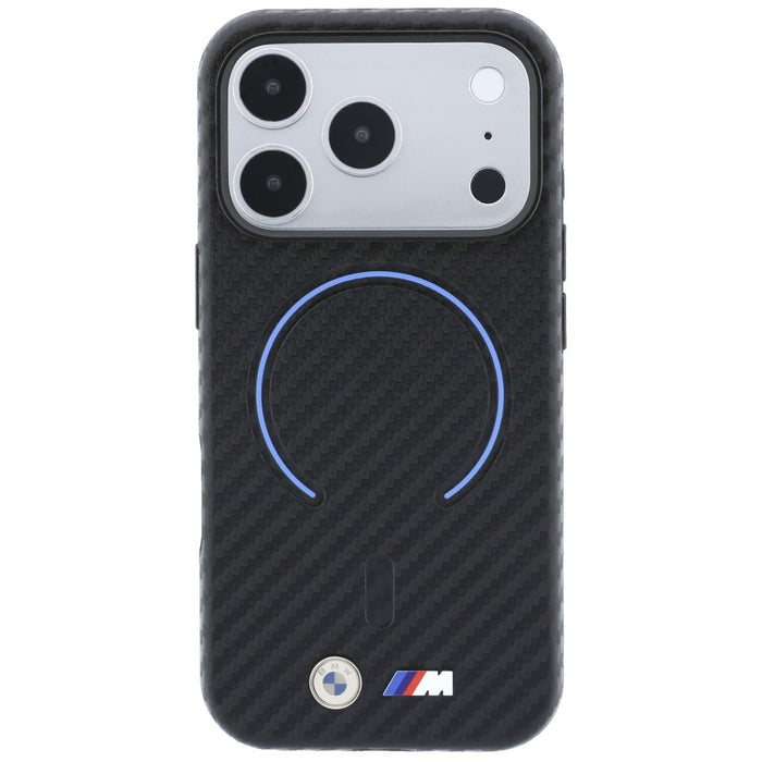 BMW M калъф MagSafe с карбонов принт и пръстени за iPhone 17 Pro Max / 18 Pro Max - черен
