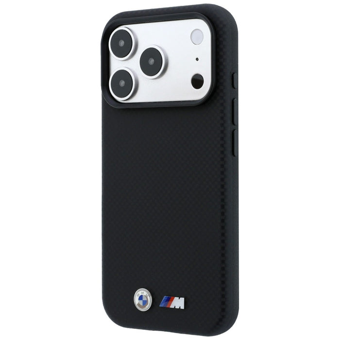 Калъф BMW M Quadrille Kevlar Metal Logo MagSafe за iPhone 17 Pro / 18 Pro - черен