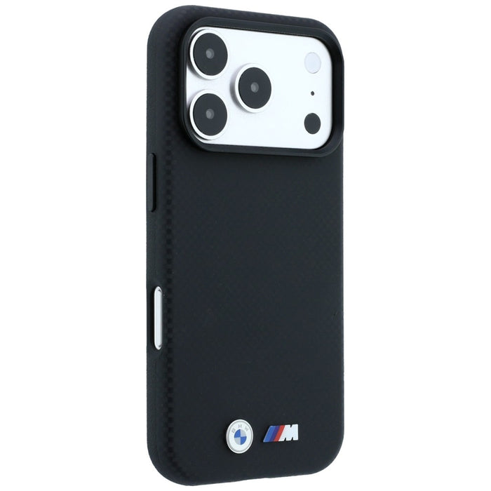 Калъф BMW M Quadrille Kevlar Metal Logo MagSafe за iPhone 17 Pro / 18 Pro - черен