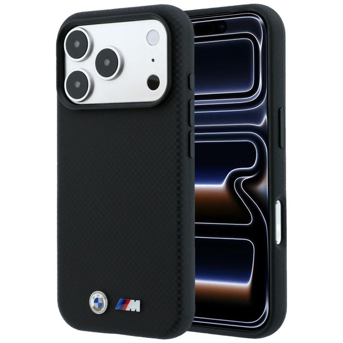 Калъф BMW M Quadrille Kevlar Metal Logo MagSafe за iPhone 17 Pro Max / 18 Pro Max - черен