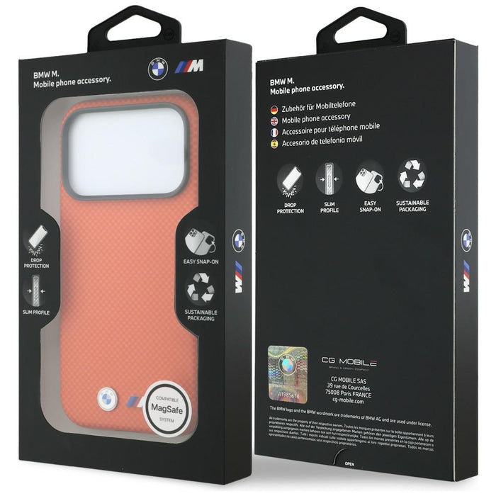 Калъф BMW M Quadrille Kevlar Metal Logo MagSafe за iPhone 17 Pro Max / 18 Pro Max - оранжев