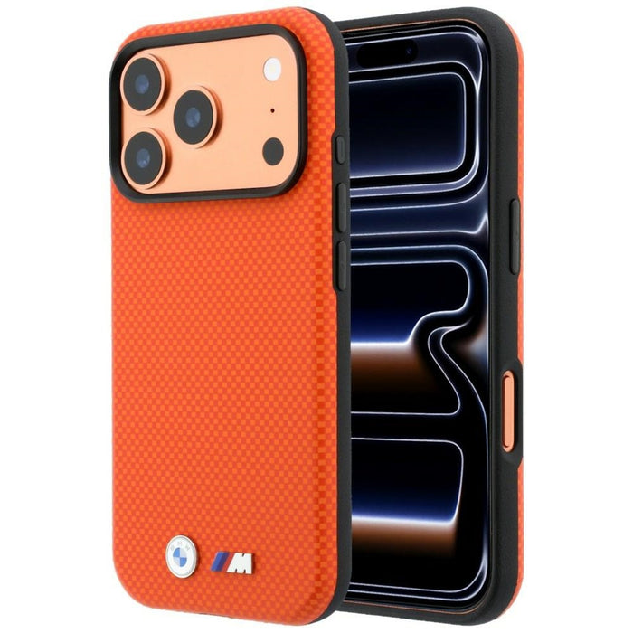 Калъф BMW M Quadrille Kevlar Metal Logo MagSafe за iPhone 17 Pro Max / 18 Pro Max - оранжев