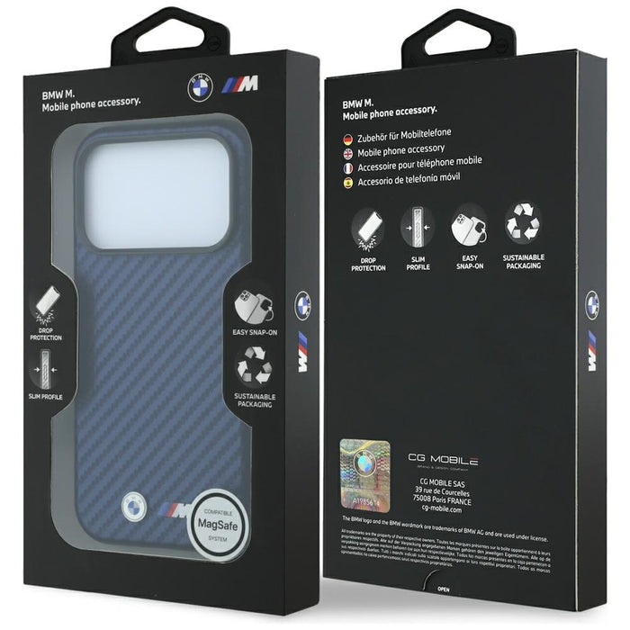 Калъф BMW M Carbon Metal Logo MagSafe за iPhone 17 Pro Max / 18 Pro Max - тъмносин