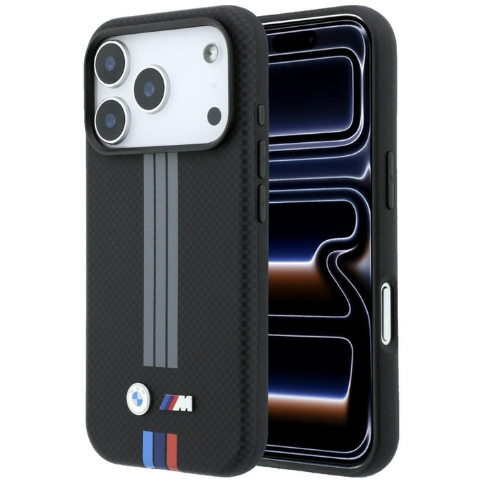 BMW M Quadrille Kevlar Anthracite & Tricolor Print Lines MagSafe калъф за iPhone 17 Pro / 18 Pro - черен