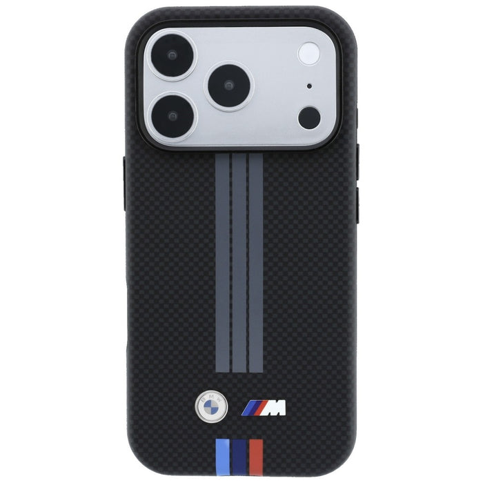 BMW M Quadrille Kevlar Anthracite & Tricolor Print Lines MagSafe калъф за iPhone 17 Pro / 18 Pro - черен