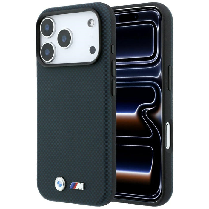 Калъф BMW M Quadrille Kevlar Metal Logo MagSafe за iPhone 17 Pro / 18 Pro - тъмносин