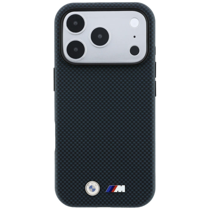 Калъф BMW M Quadrille Kevlar Metal Logo MagSafe за iPhone 17 Pro / 18 Pro - тъмносин