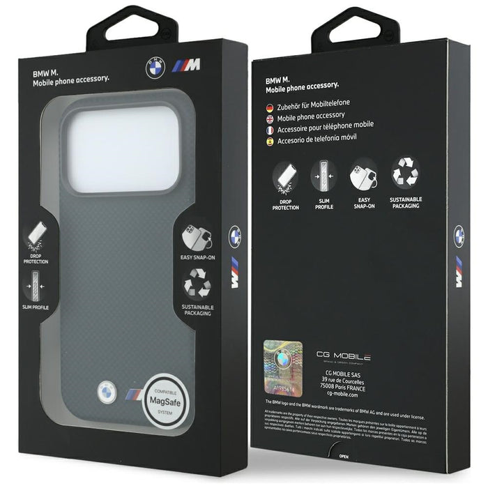 Калъф BMW M Quadrille Kevlar Metal Logo MagSafe за iPhone 17 Pro / 18 Pro - тъмносин
