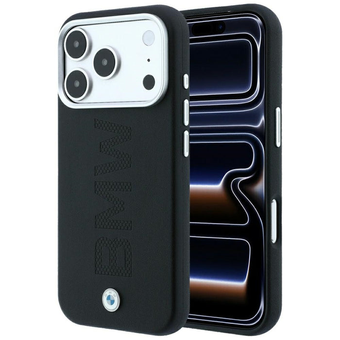 Калъф MagSafe с централно релефно щамповане на знака BMW за iPhone 17 Pro Max / 18 Pro Max - черен