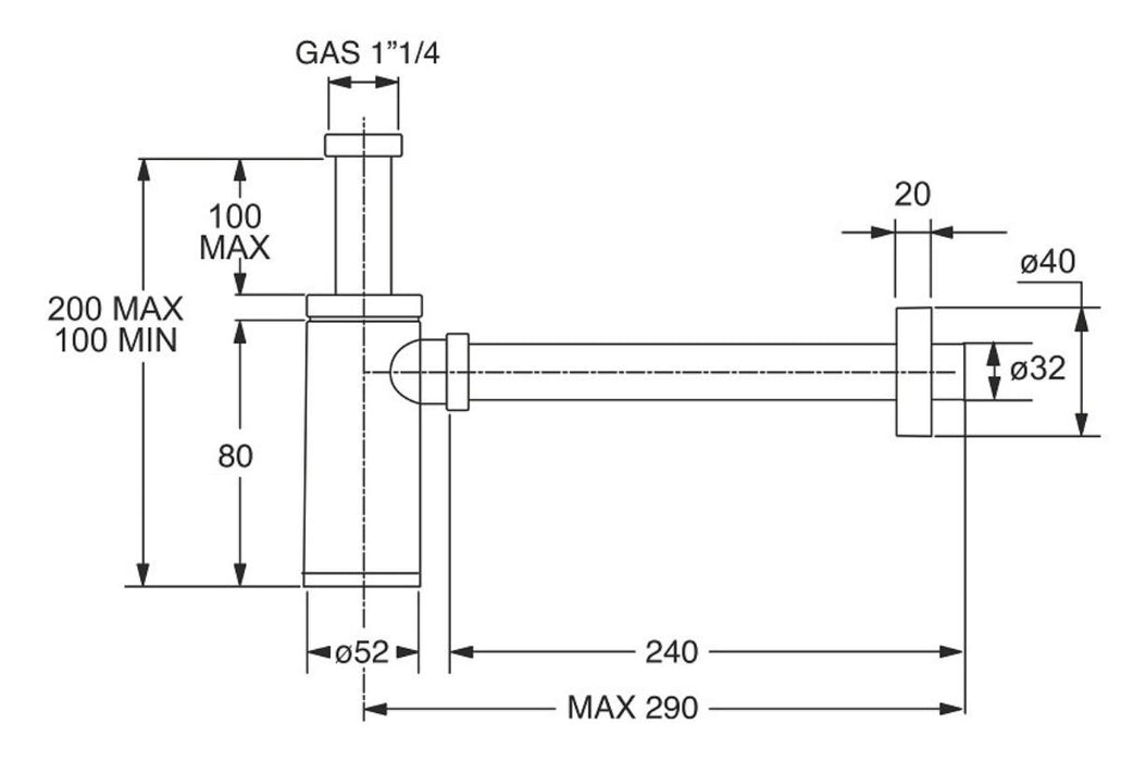 СИФОН ЗА МИВКА ХРОМИРАН ABS 1 1/4 Ф32ММ