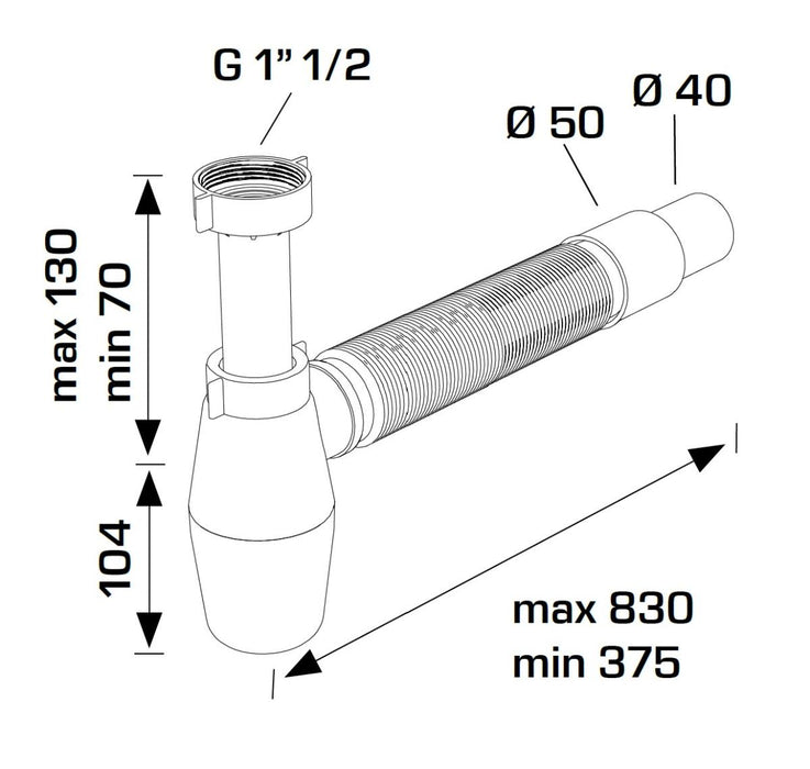 СИФОН ЗА МИВКA С ГВ 1 1/2  Ф40/50 PP