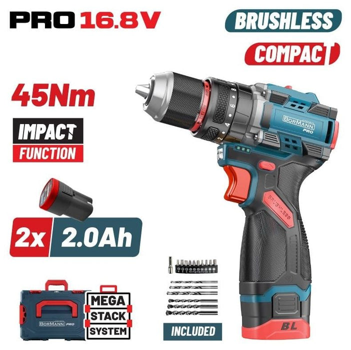 Акумулаторен ударен винтоверт Bormann - Pro BBP1645X22CA, 16.8V, 2x2.0Ah