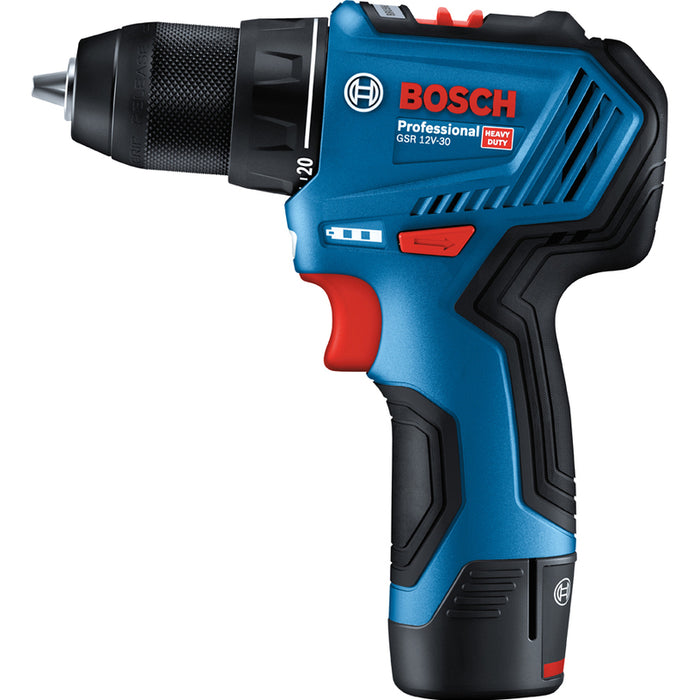 АКУМУЛАТОРНА БЕЗЧЕТКОВА БОРМАШИНА BOSCH PROFESSIONAL GSR 12V-30 12 V, 30.00 nm, БРОЙ БАТЕРИИ 2, 2.00 Ah