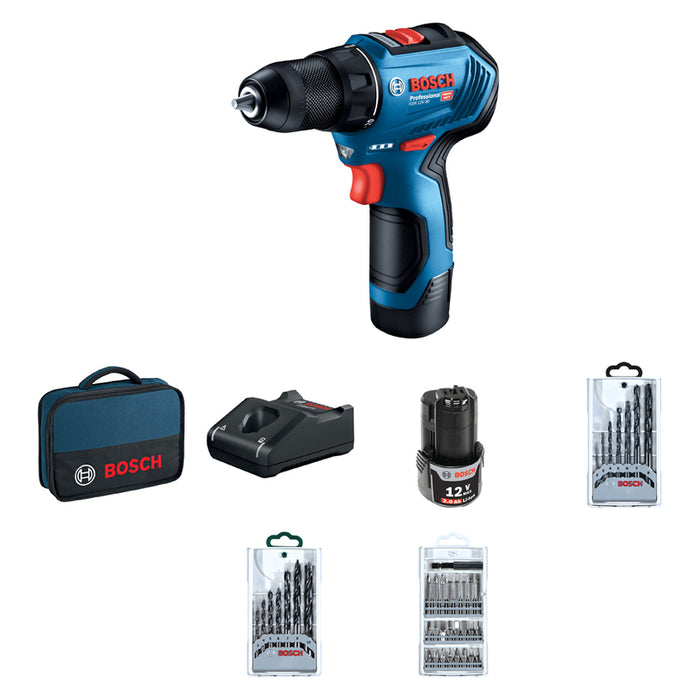 АКУМУЛАТОРНА БЕЗЧЕТКОВА БОРМАШИНА BOSCH PROFESSIONAL GSR 12V-30 12 V, 30.00 nm, БРОЙ БАТЕРИИ 2, 2.00 Ah