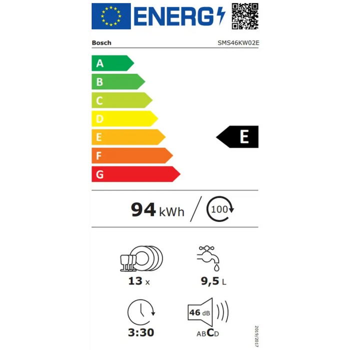 Bosch SMS46KW02E SER4 Свободностояща съдомиялна E Polinox