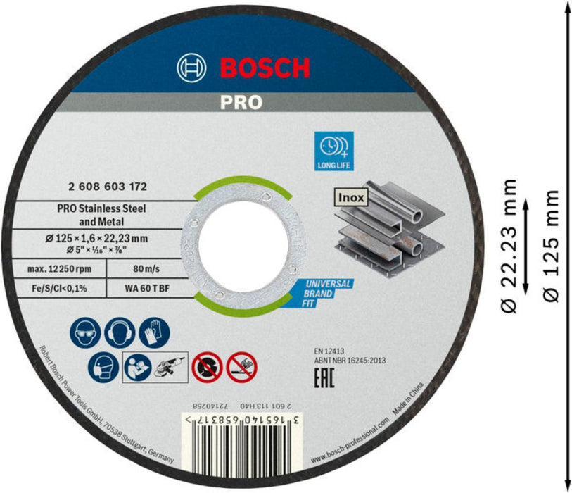 ДИСК ЗА ИНОКС Ф125Х1.6ММ 10БР BOSCH