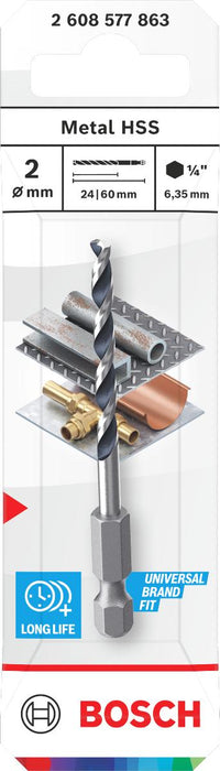 BOSCH СВРЕДЛО ЗА МЕТАЛ HEX 1 БР. 2 MM