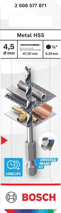 BOSCH СВРЕДЛО ЗА МЕТАЛ HEX 1 БР. 4,5 MM