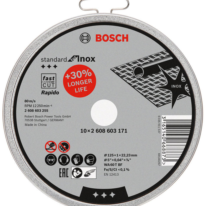 КОМПЛЕКТ ДИСКОВЕ 10 БРОЯ 125 MM ЗА МЕТАЛ INOX BOSCH