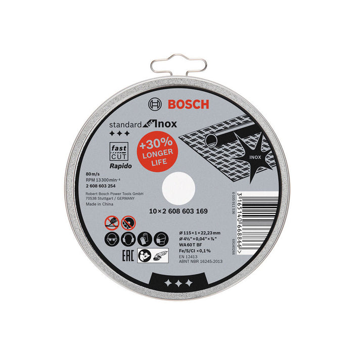 КОМПЛЕКТ ДИСКОВЕ 10 БРОЯ ЗА МЕТАЛ INOX BOSCH 115x1x22.23