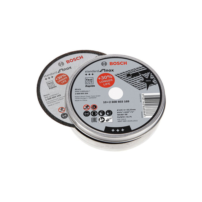 КОМПЛЕКТ ДИСКОВЕ 10 БРОЯ ЗА МЕТАЛ INOX BOSCH 115x1x22.23