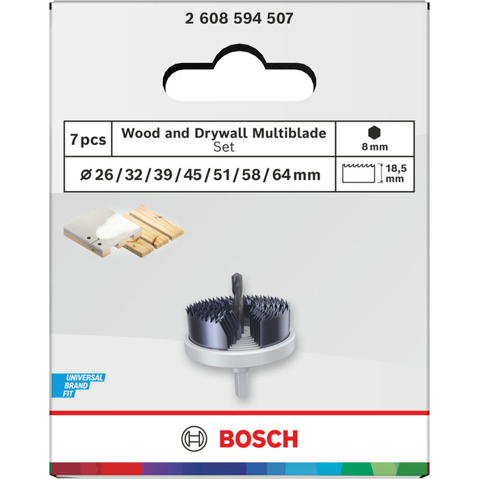 КОМПЛЕКТ БОРКОРОНИ 26/32/39/45/51/58/64 ММ BOSCH WOOD & DRYWALL MULTIBLADE