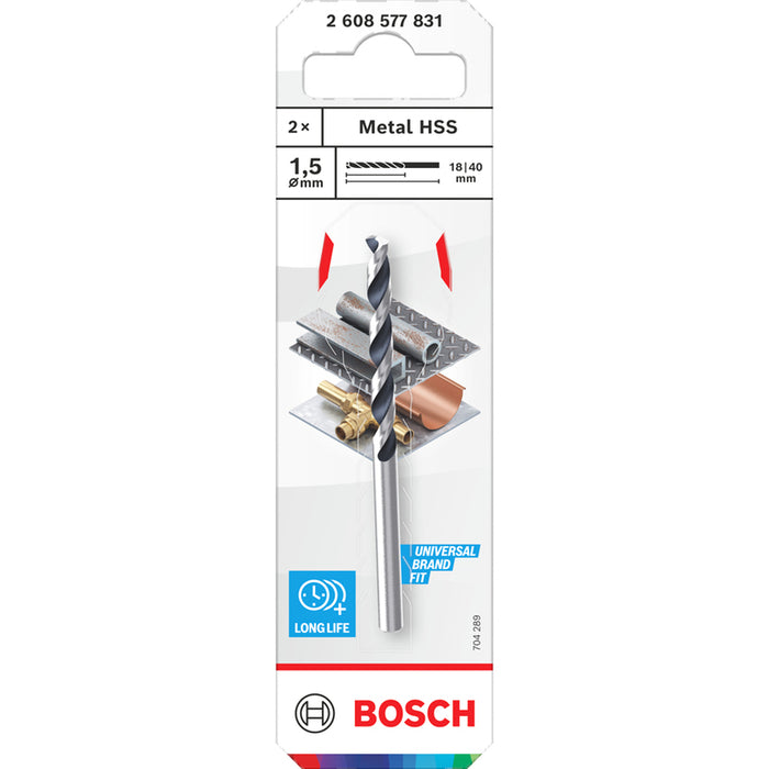 СВРЕДЛО ЗА МЕТАЛ 2 БРОЯ BOSCH HSS 1.5x18x40