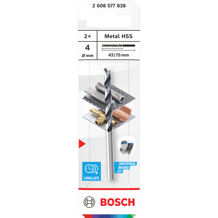 СВРЕДЛО ЗА МЕТАЛ 2 БРОЯ BOSCH HSS 4x43x75