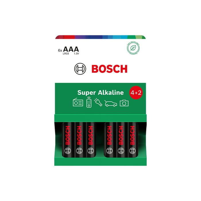 БАТЕРИИ AAA 4+2 БРОЯ BOSCH SUPER ALKALINE LR03SA6B/00