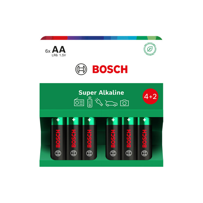 БАТЕРИИ AA 4+2 БРОЯ BOSCH SUPER ALKALINE LR6SA6B/00
