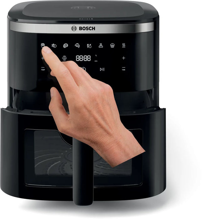 Фритюрник Bosch Serie 6 MAFS2671B, единичен, 7.2 л, самостоятелен, 1800 W, фритюрник с горещ въздух, черен