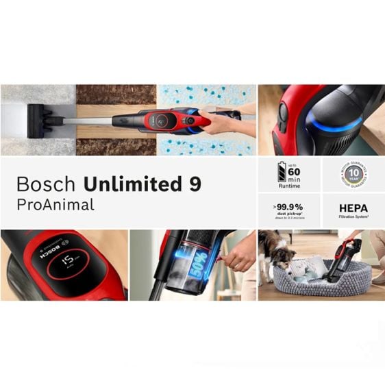 Прахосмукачка с батерия BOSCH Unlimited 9 ProAnimal BBS931PET Червено