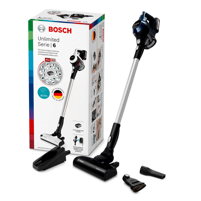 Bosch BCS611P4A, Cordless Handstick Vacuum Cleaner, Series 6, Unlimited 18Vmax, AllFloor Power brush, Blue