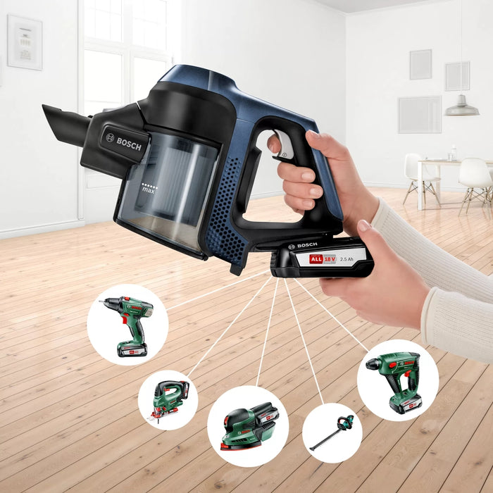 Bosch BCS611P4A, Cordless Handstick Vacuum Cleaner, Series 6, Unlimited 18Vmax, AllFloor Power brush, Blue