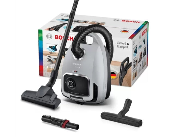 Bosch BGB6X330 Series 6, Vacuum cleaner with bag, 4 l, Washable HEPA filter, 12 m operating range, Remote control, Gray