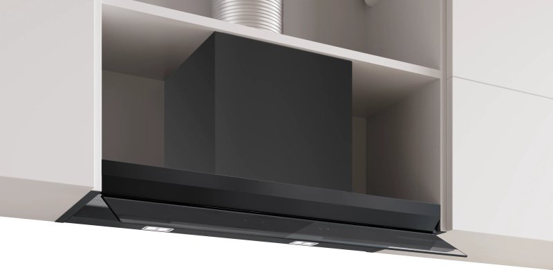 Bosch DBB87DP60, SER6, Вграден абсорбатор 80 см A+, EcoSilenceDrive, макс. 433(699) м3/ч, 57(68) dB, 3+1 скорости, CoP A, Ефективност на мазнините 85,3%(B), Сензорно управление на стъклото, HC, Регулиране на цветната температура, Матово черно